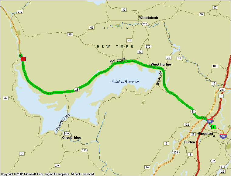 Kingston to Boiceville Map